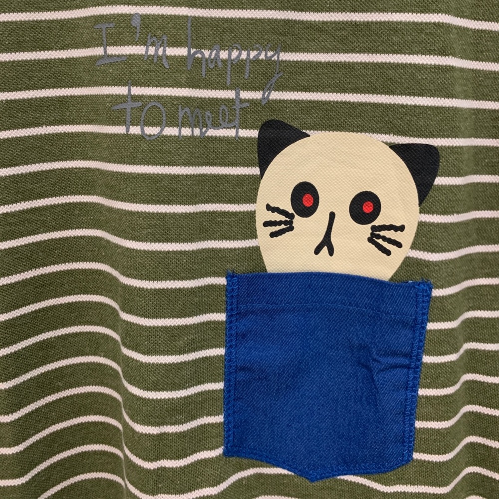 Gu Yue 68 Long Sleeve Striped Shirt Size L with a demon eyed cat